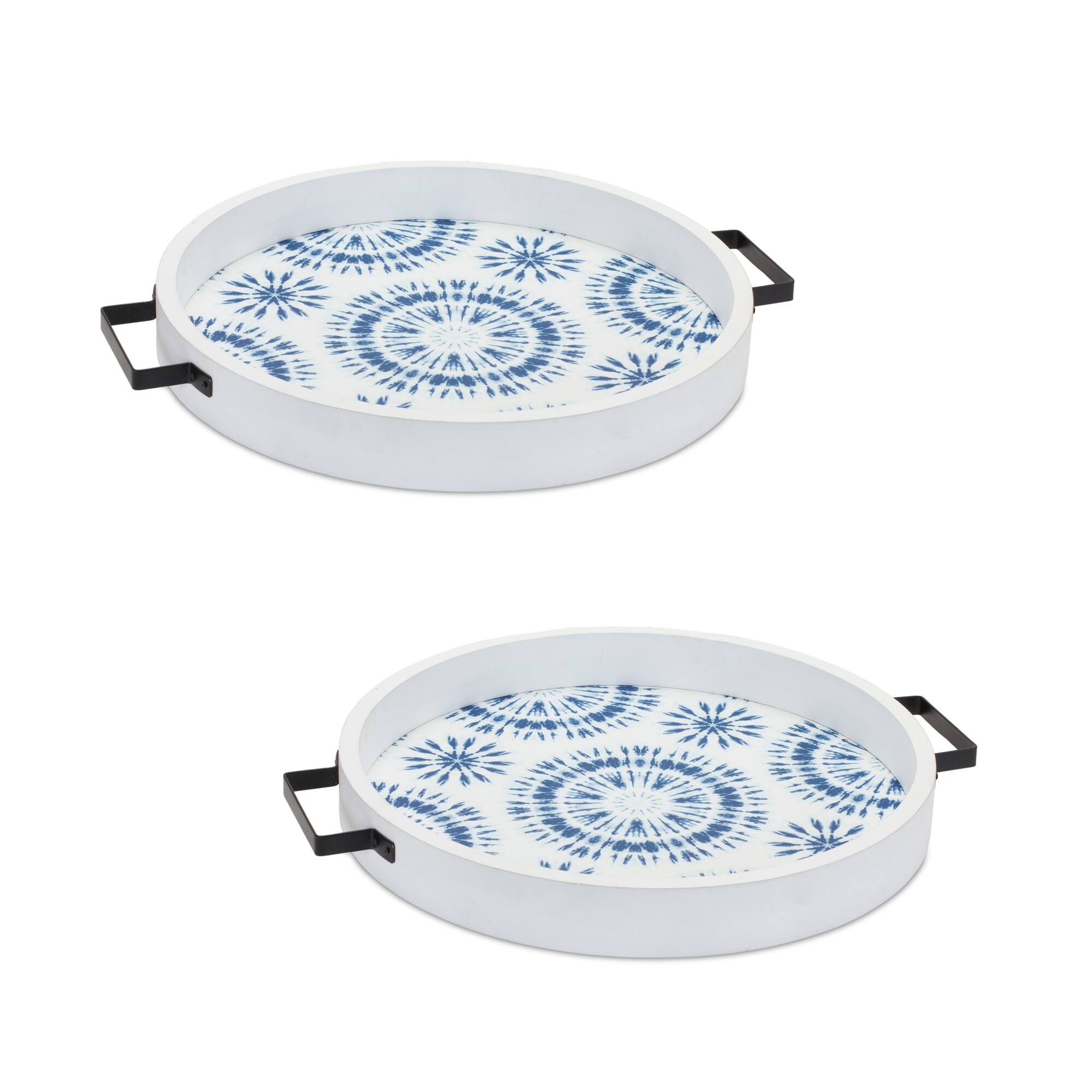 14.75" Wooden Tie-Dye Design Circle Tray, 2ct.